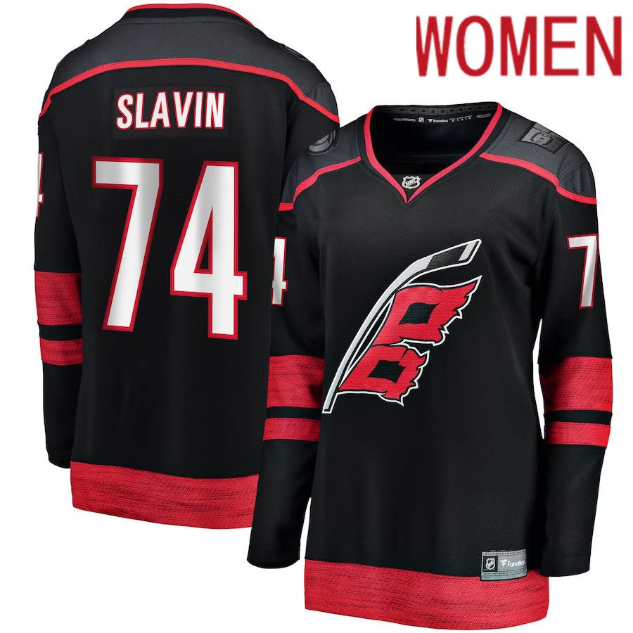 Women Carolina Hurricanes #74 Jaccob Slavin Fanatics Branded Black Home Breakaway Player NHL Jersey